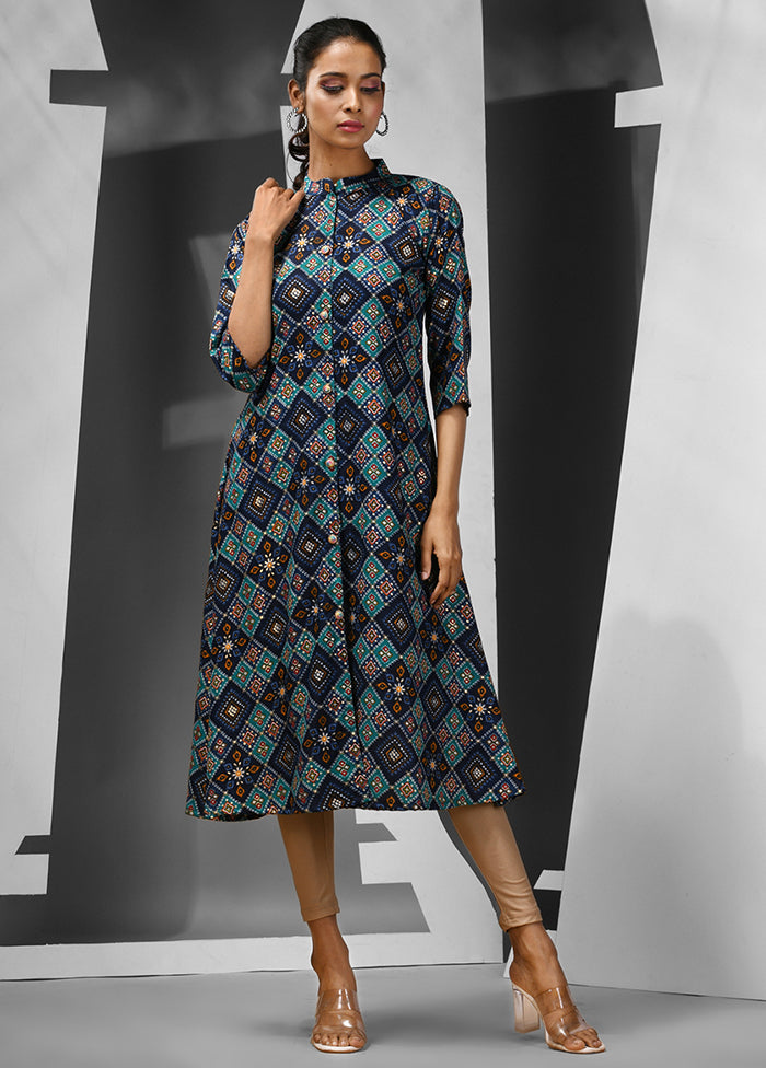 Blue Readymade Rayon Kurti - Indian Silk House Agencies