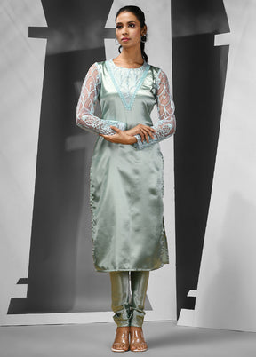 2 Pc Sea Green Readymade Silk Kurti Set - Indian Silk House Agencies