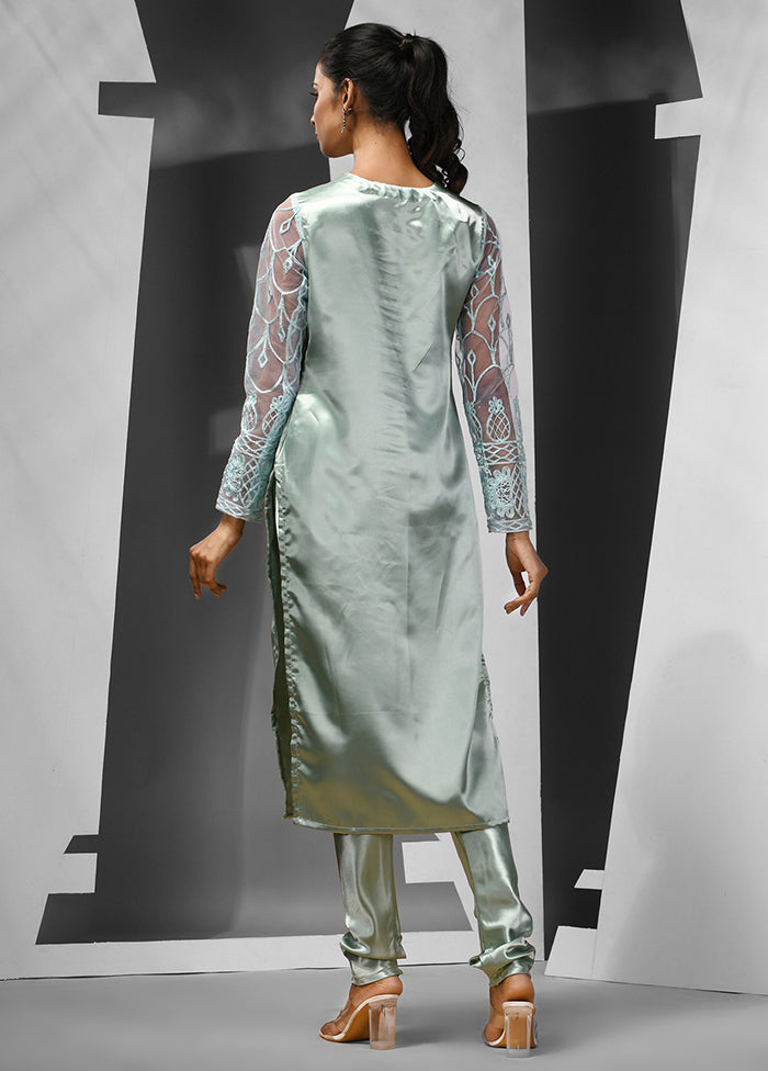 2 Pc Sea Green Readymade Silk Kurti Set - Indian Silk House Agencies