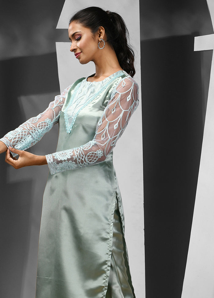 2 Pc Sea Green Readymade Silk Kurti Set - Indian Silk House Agencies