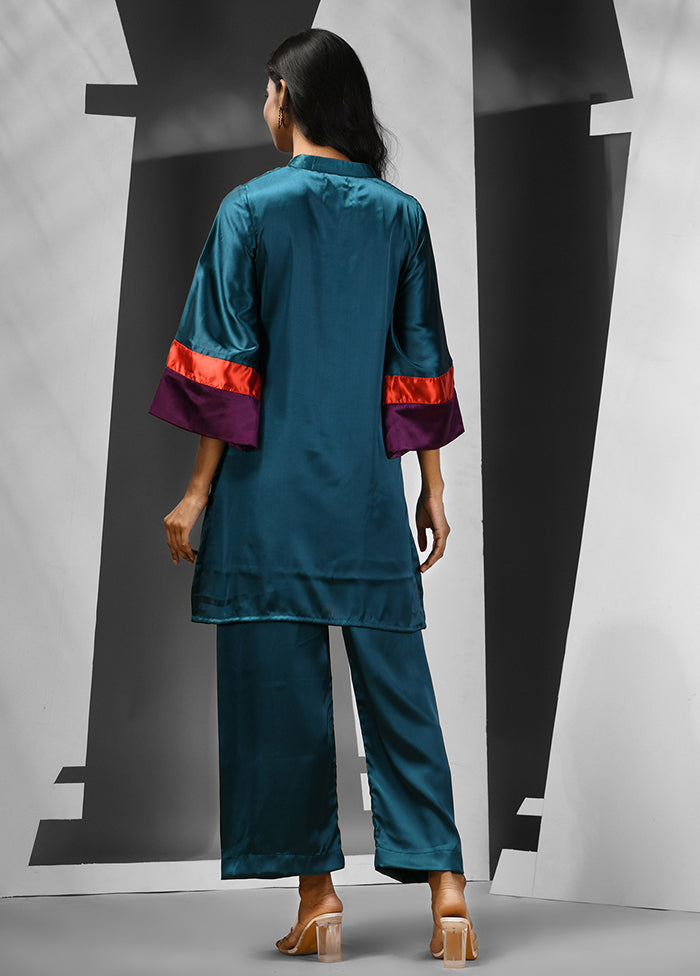 2 Pc Teal Readymade Silk Kurti Set - Indian Silk House Agencies