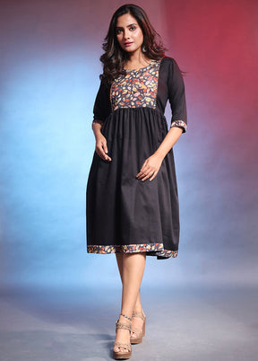 Black Readymade Cotton Indian Dress