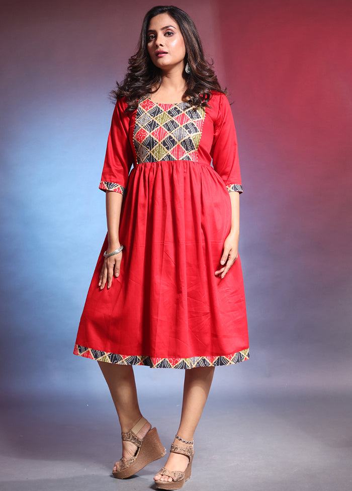 Red Readymade Cotton Indian Dress - Indian Silk House Agencies