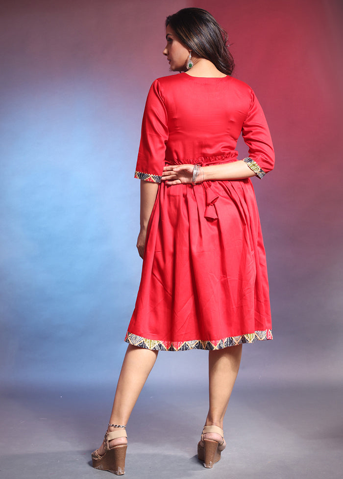 Red Readymade Cotton Indian Dress - Indian Silk House Agencies