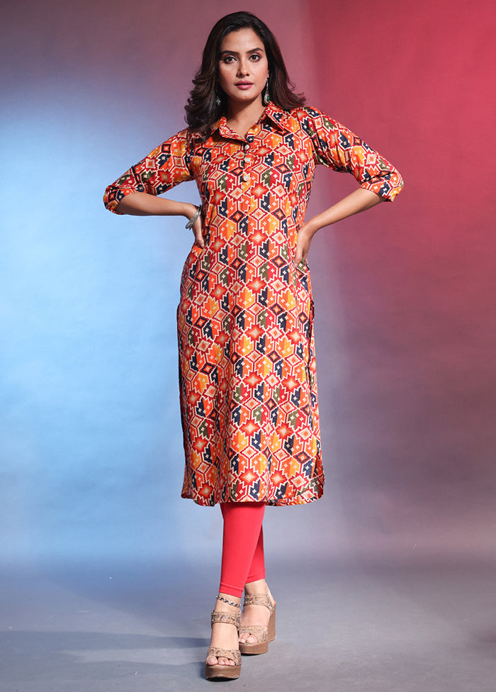 Orange Readymade Rayon Kurti - Indian Silk House Agencies