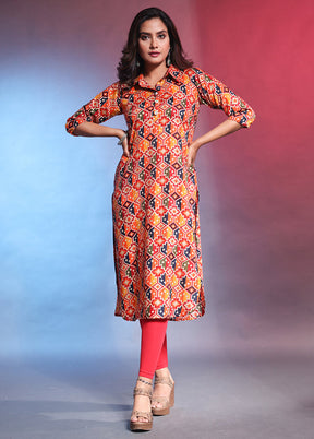 Orange Readymade Rayon Kurti - Indian Silk House Agencies