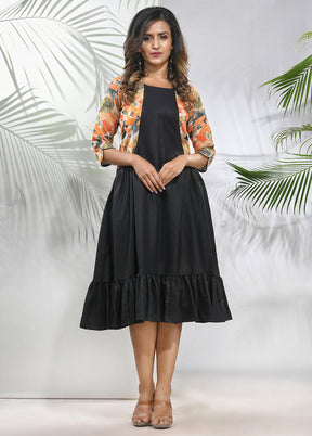 Black Readymade Cotton Indian Dress