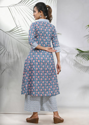 2 Pc Blue Readymade Cotton Kurti Set - Indian Silk House Agencies