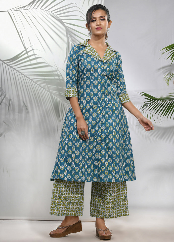 2 Pc Blue Readymade Cotton Kurti Set - Indian Silk House Agencies