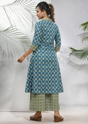 2 Pc Blue Readymade Cotton Kurti Set