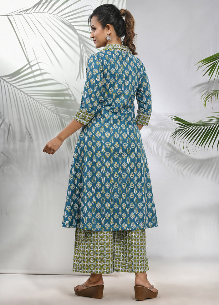 2 Pc Blue Readymade Cotton Kurti Set - Indian Silk House Agencies