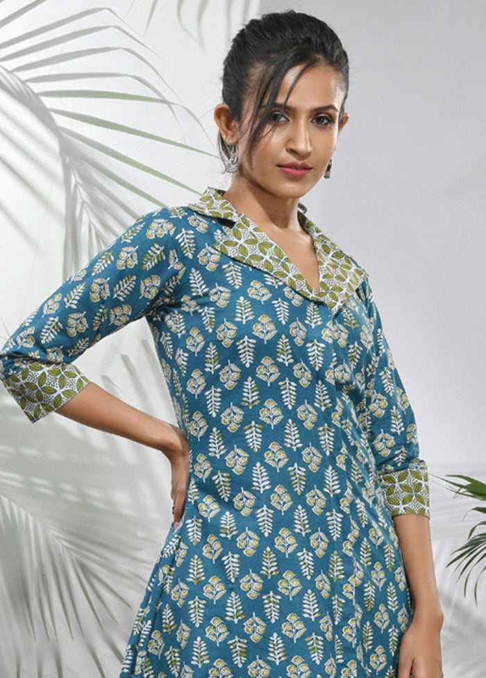 2 Pc Blue Readymade Cotton Kurti Set - Indian Silk House Agencies