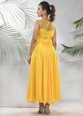 Yellow Readymade Georgette Indian Dress - Indian Silk House Agencies