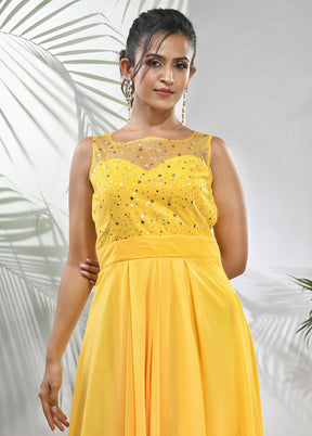 Yellow Readymade Georgette Indian Dress - Indian Silk House Agencies