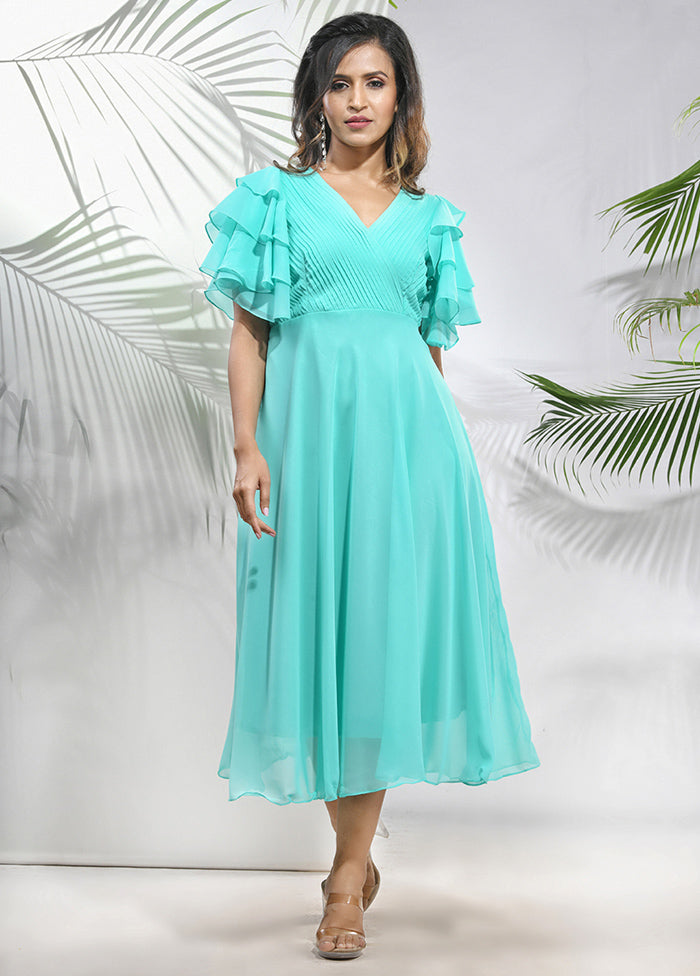 Sea Green Readymade Georgette Indian Dress - Indian Silk House Agencies