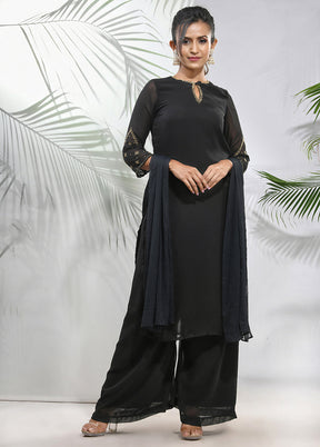 3 Pc Black Readymade Georgette Suit Set - Indian Silk House Agencies