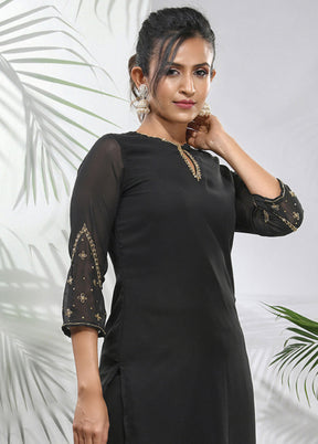 3 Pc Black Readymade Georgette Suit Set - Indian Silk House Agencies