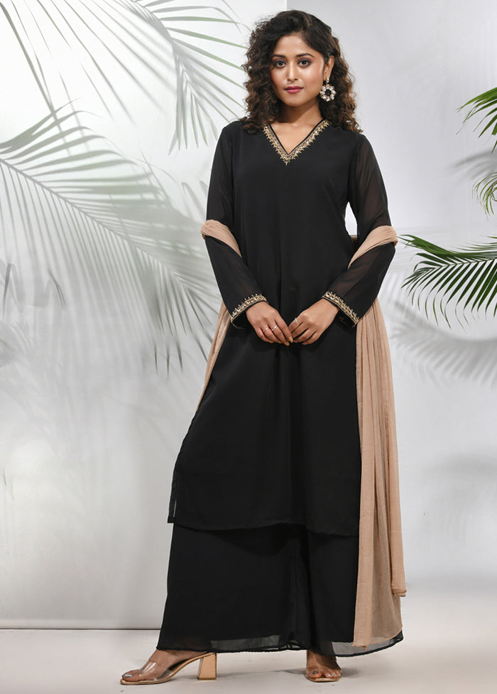 3 Pc Black Readymade Georgette Suit Set - Indian Silk House Agencies