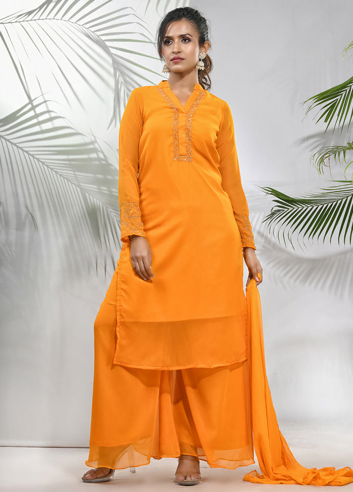 3 Pc Yellow Readymade Georgette Suit Set - Indian Silk House Agencies