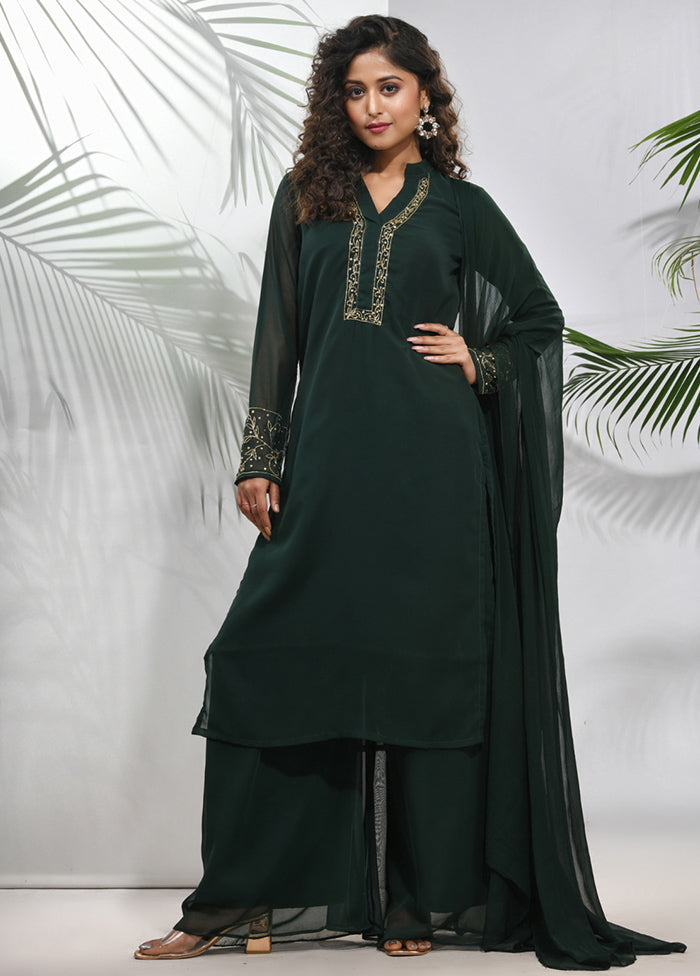 3 Pc Green Readymade Georgette Suit Set - Indian Silk House Agencies