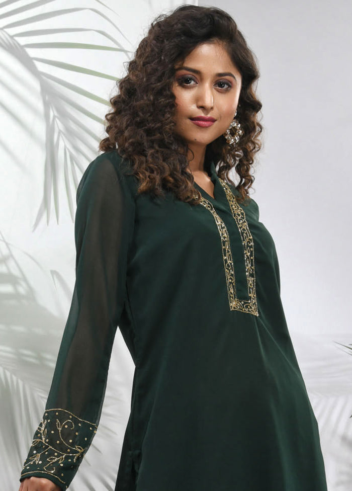 3 Pc Green Readymade Georgette Suit Set - Indian Silk House Agencies