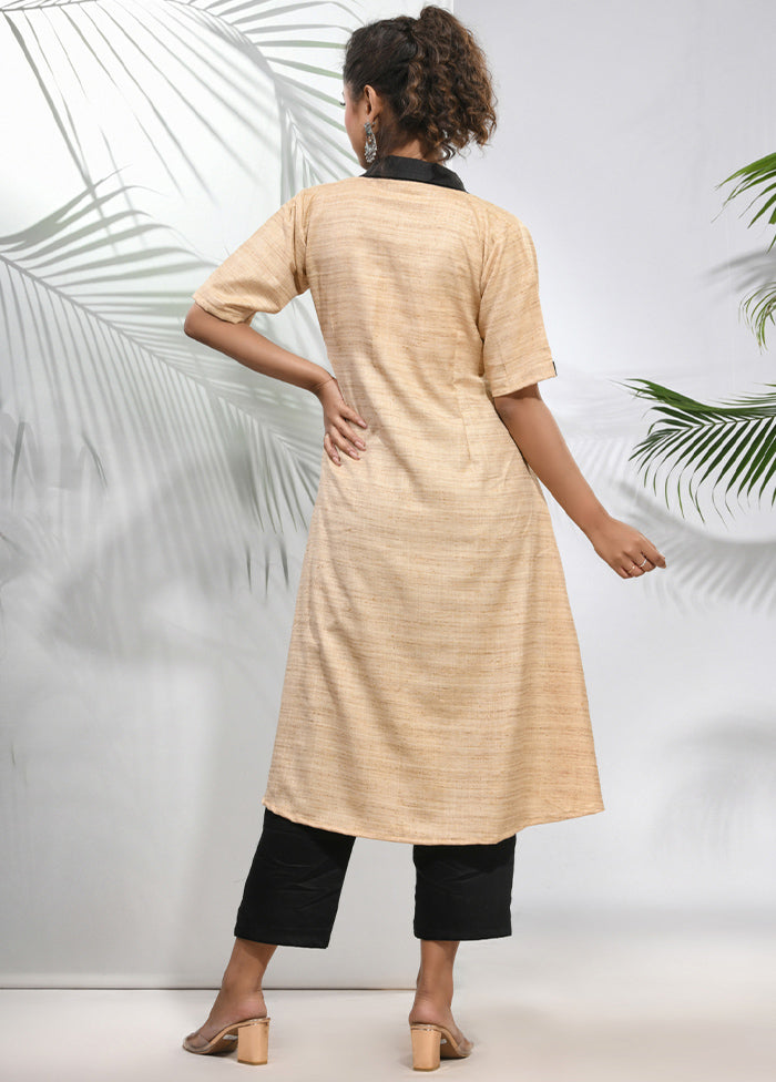 2 Pc Beige Readymade Silk Kurti Set