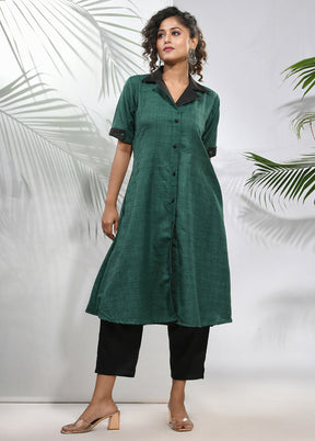 2 Pc Green Readymade Silk Kurti Set - Indian Silk House Agencies