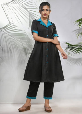 2 Pc Black Readymade Silk Kurti Set - Indian Silk House Agencies