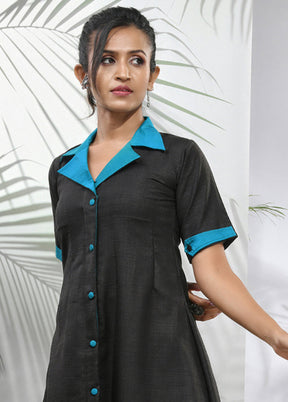 2 Pc Black Readymade Silk Kurti Set - Indian Silk House Agencies