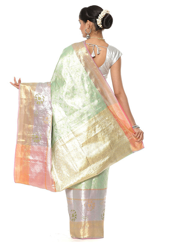 Sea Green Silk Zari Saree Without Blouse Piece - Indian Silk House Agencies