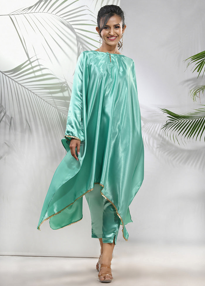 2 Pc Mint Green Readymade Silk Kaftan Set - Indian Silk House Agencies