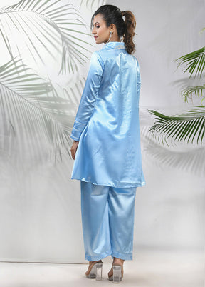 2 Pc Sky Blue Readymade Silk Coord Set - Indian Silk House Agencies