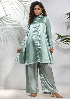 2 Pc Sage Green Readymade Silk Coord Set - Indian Silk House Agencies