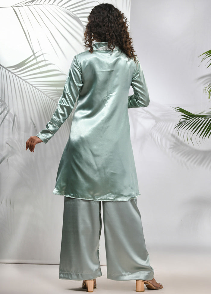 2 Pc Sage Green Readymade Silk Coord Set - Indian Silk House Agencies