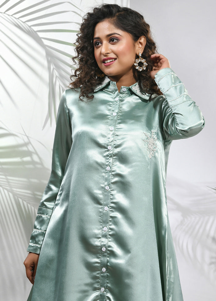 2 Pc Sage Green Readymade Silk Coord Set - Indian Silk House Agencies