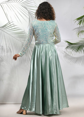 Sage Green Readymade Silk Indian Dress - Indian Silk House Agencies