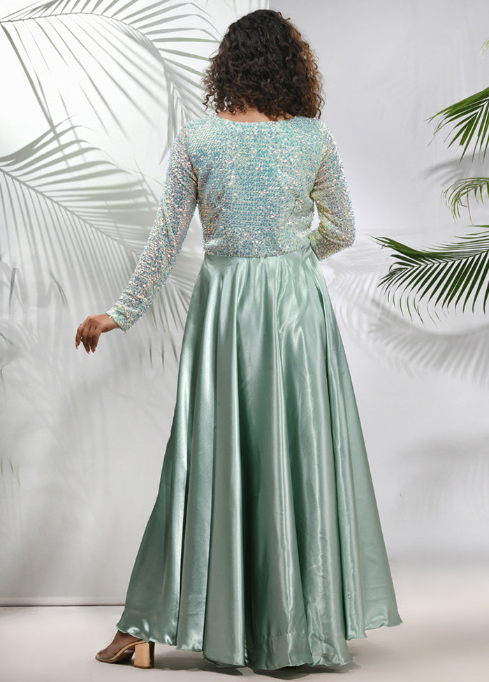 Sage Green Readymade Silk Indian Dress - Indian Silk House Agencies