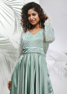 Sage Green Readymade Silk Indian Dress - Indian Silk House Agencies