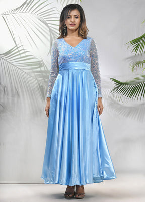 Sky Blue Readymade Silk Indian Dress - Indian Silk House Agencies