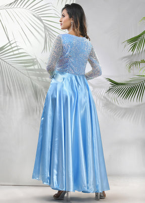 Sky Blue Readymade Silk Indian Dress - Indian Silk House Agencies