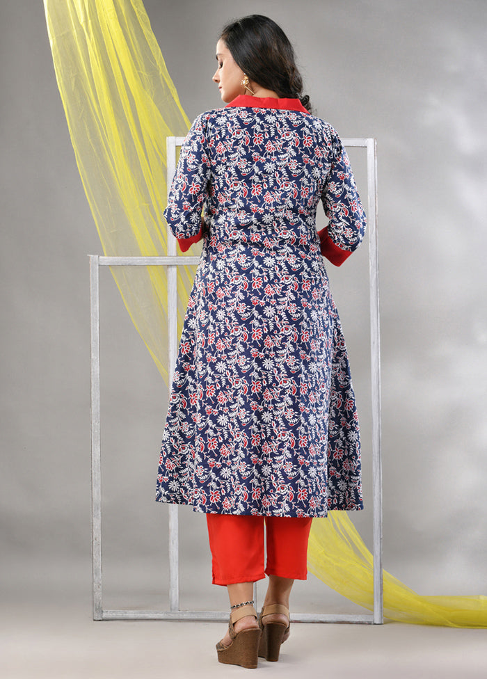 2 Pc Navy Blue Readymade Cotton Kurti Set