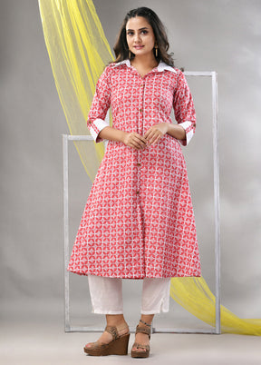 2 Pc Red Readymade Cotton Kurti Set - Indian Silk House Agencies