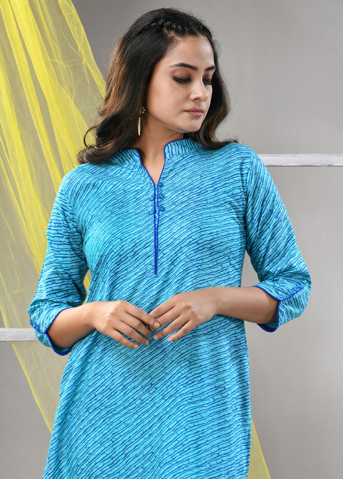 Sky Blue Readymade Rayon Kurti - Indian Silk House Agencies