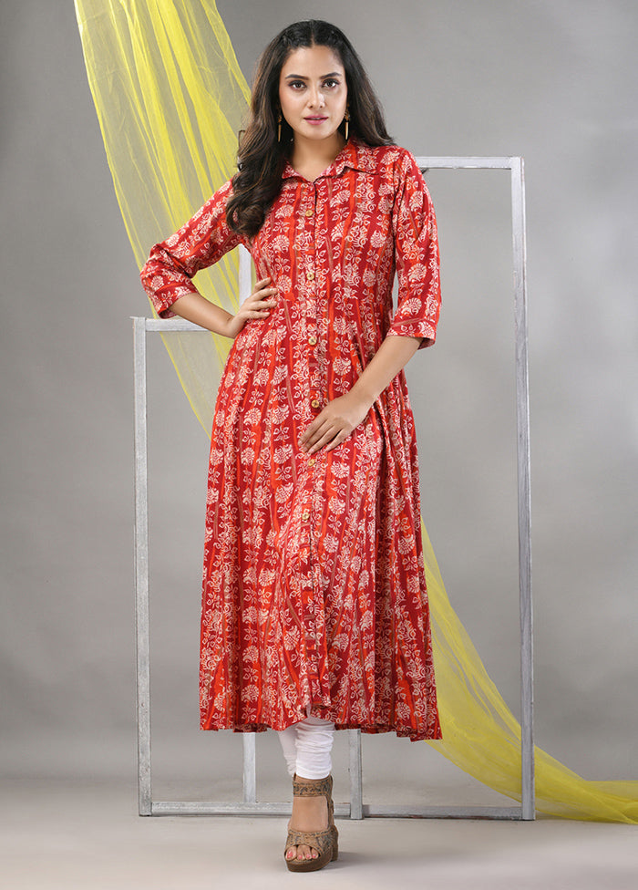 Red Readymade Rayon Kurti - Indian Silk House Agencies