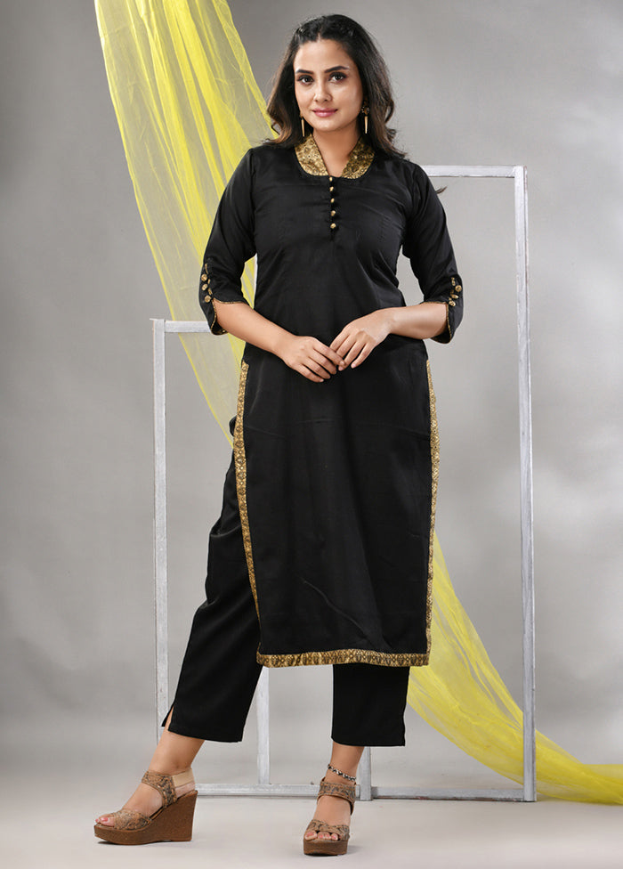 2 Pc Black Readymade Silk Kurti Set - Indian Silk House Agencies