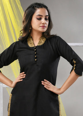 2 Pc Black Readymade Silk Kurti Set