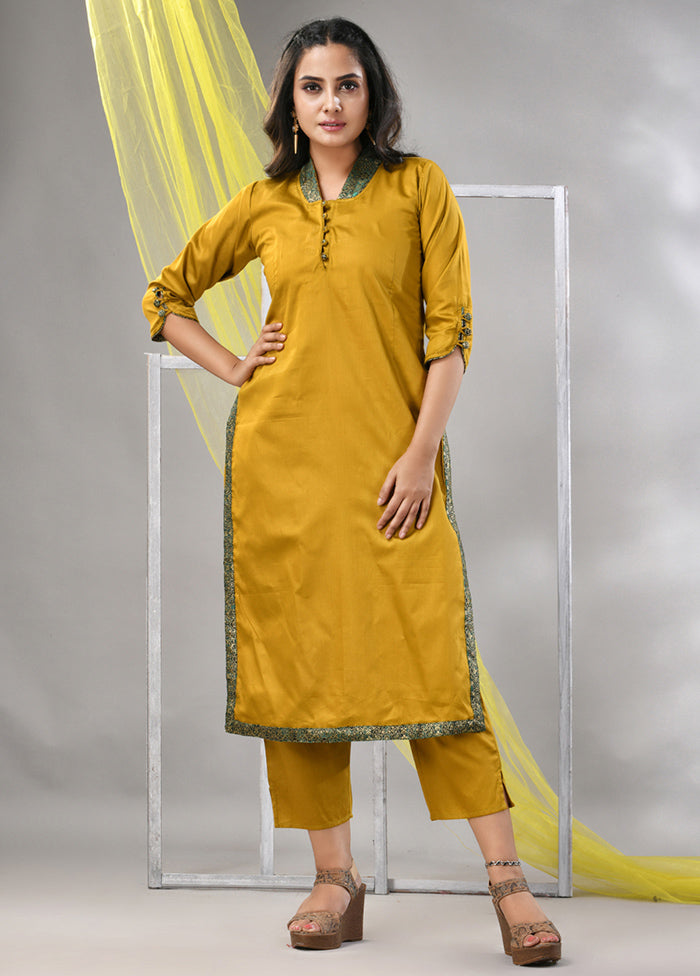 2 Pc Mustard Readymade Silk Kurti Set