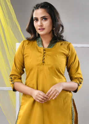 2 Pc Mustard Readymade Silk Kurti Set - Indian Silk House Agencies