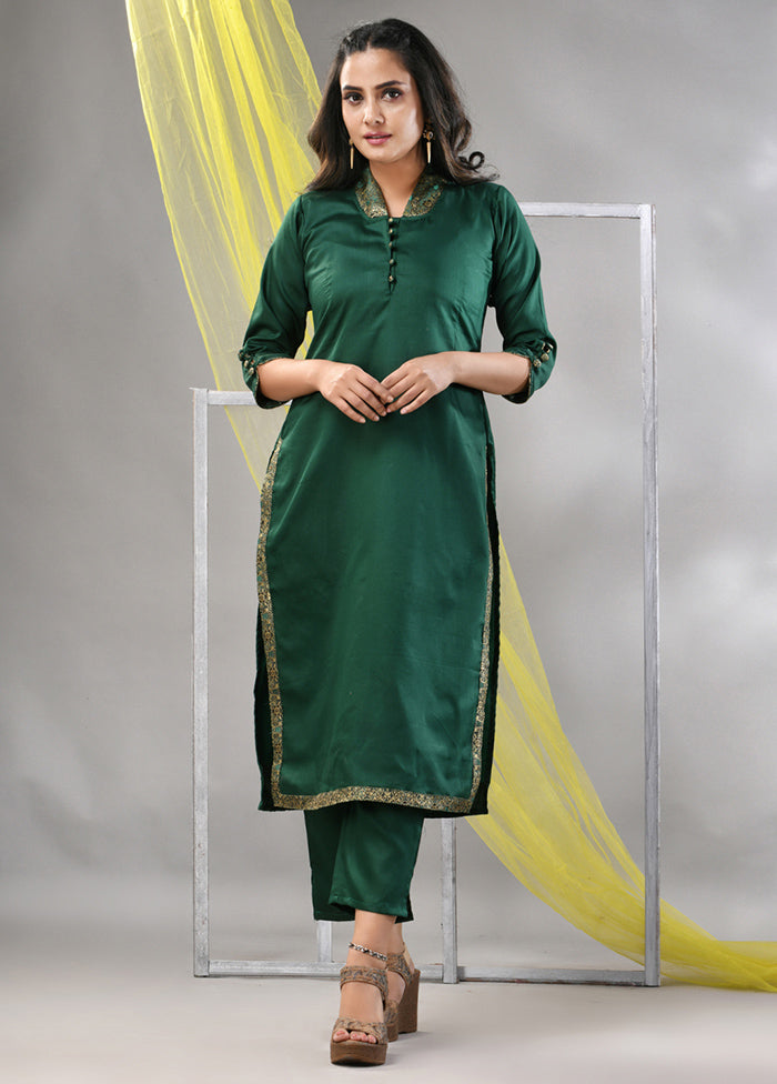 2 Pc Green Readymade Silk Kurti Set