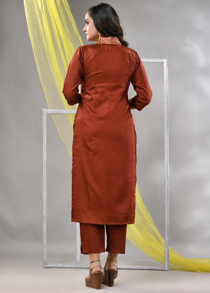 2 Pc Brown Readymade Silk Kurti Set